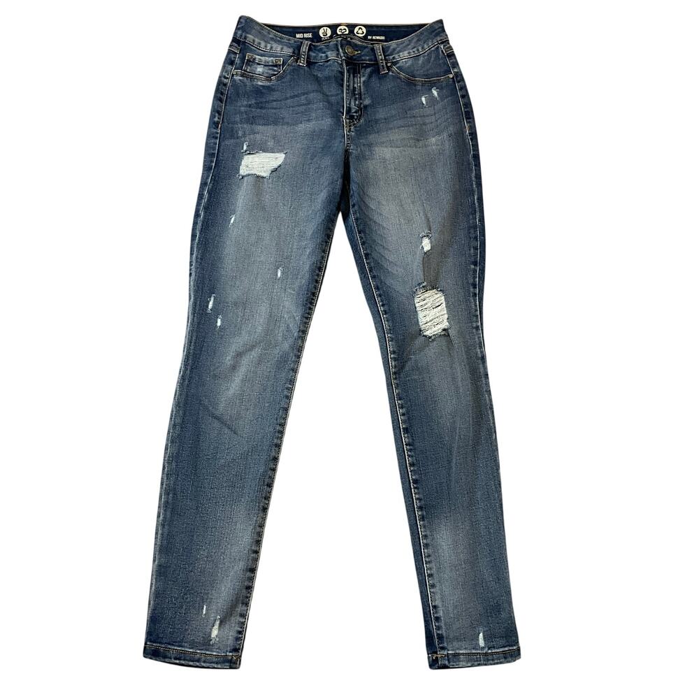 Peace + Love Rewash Mid Rise Distressed Skinny Jeans Blue Denim Sz 7/28
